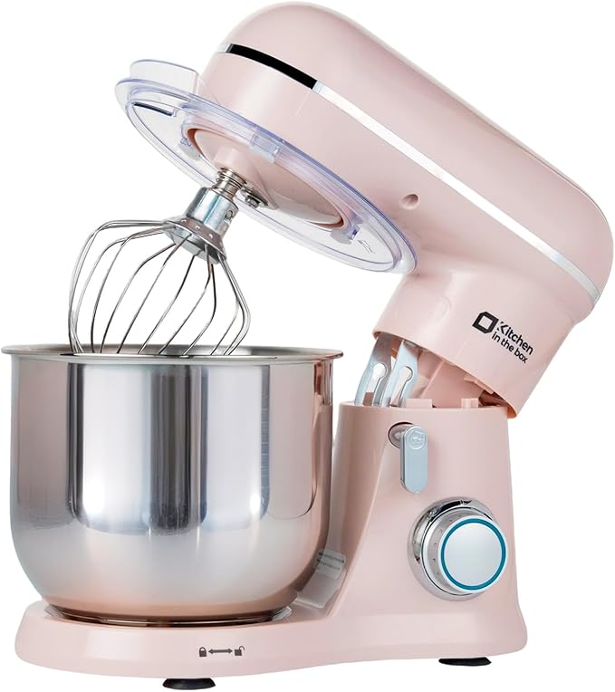 Kitchen in the Box Stand Mixer, 3.5 QT Small Electric Kitchen Mixer, 10-Speed Portable Lightweight Food Mixer with Stainless Steel Bowl, Egg Whisk, Dough Hook, Beater (Light Pink)
