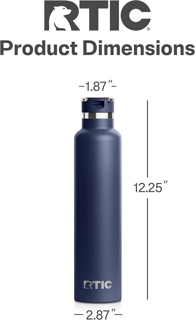 RTIC 26oz Journey Bottle Metal Stainless Steel Vacuum Insulated, BPA Free, Reusable, for Water, Hot and Cold Drinks, Travel, Sports, Camping, Navy