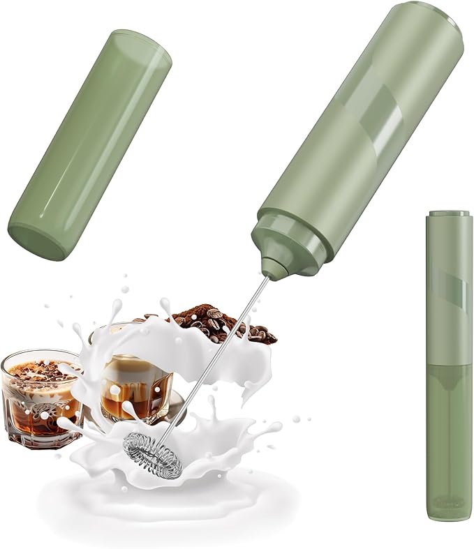 CIRCLE JOY Portable Milk Frother Hanheld, Battery Operated Electric Coffee Frother Wand Drink Mixer for Matcha Lattes Cappuccino, Kitchen Gifts, Green
