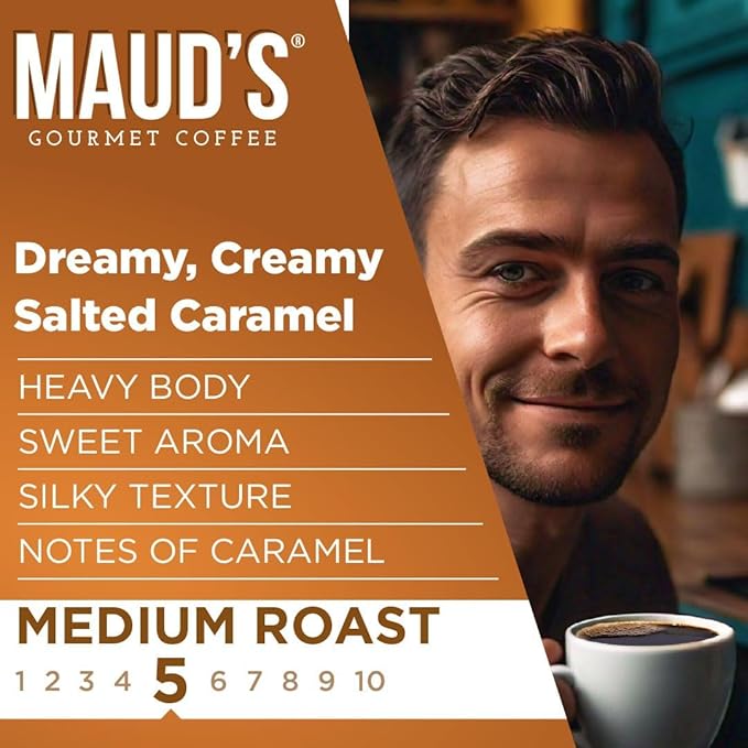 Maud's Salted Caramel Flavored Coffee Pods, 50ct, Medium Roast Flavored Coffee in Recyclable Single Serve Pods – 100% Arabica Beans, Compatible with Keurig K Cups Maker