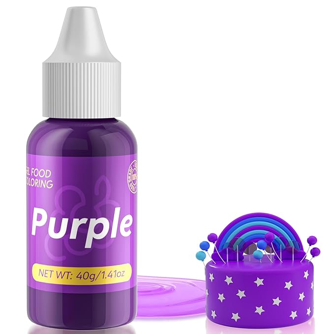 Gel Food Coloring for Cake Decorating - 40g Concentrated Assorted Edible Colors - Vibrant Tasteless Food Dye Professional-Grade Dye for Easter Eggs Fondant Cookies Frosting Royal Icing Baking - Purple