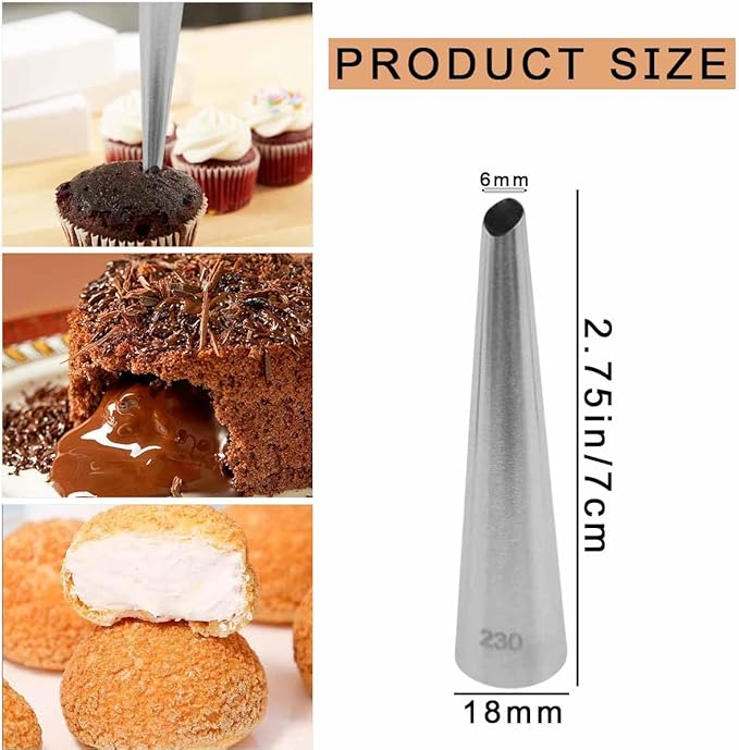 10 PCS Cream Icing Piping Nozzle Tip Stainless Steel Long Cream Puff Piping Tips Straight Pipe Multipurpose Pastry Piping Cake Decorating Tools for Small Pastries Puffs Cupcakes Filling Donuts