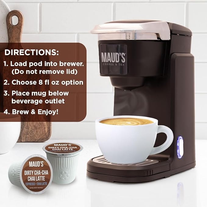 Maud's Espresso Chai Tea Latte Pods, 36 ct, Recyclable Single Serve Chai Tea Pods - 100% Gourmet Blended Tea Leaves, Compatible with Keurig K Cups Maker