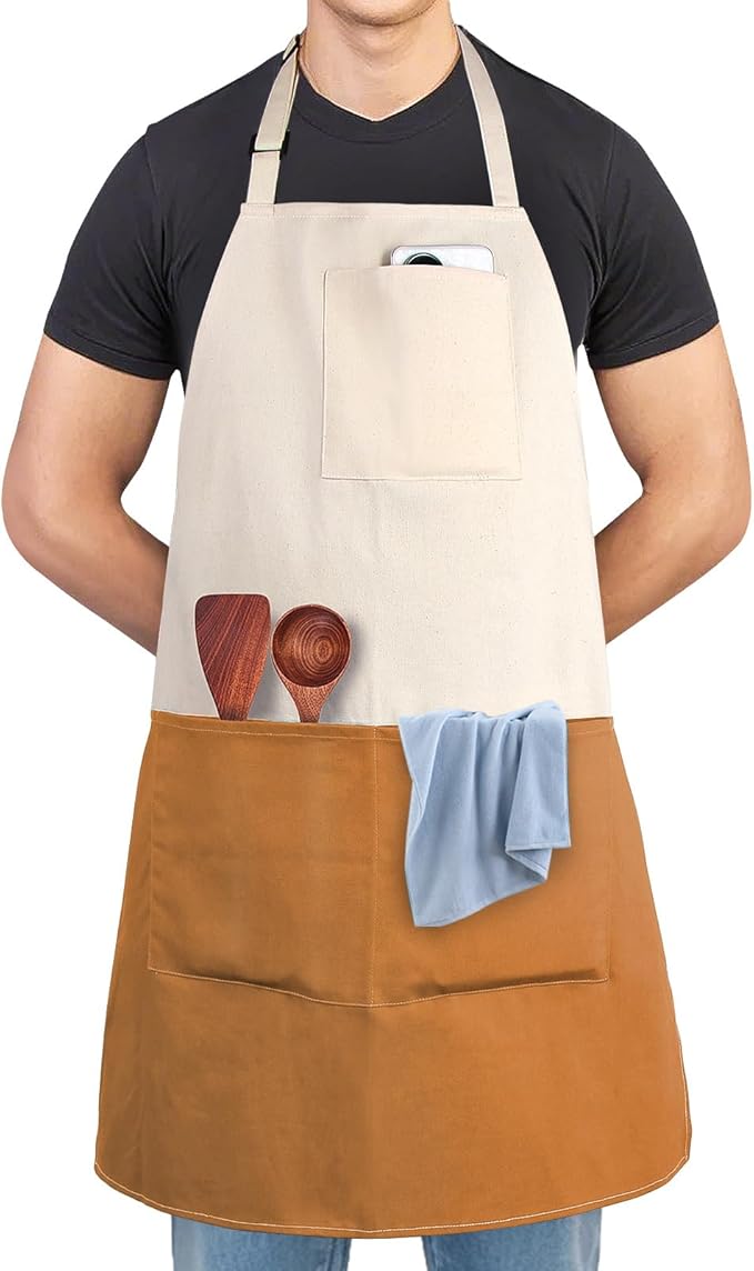 Chef Apron Unisex Two-Tone Professional Kitchen Bib Apron with 2 Pockets Cooking, Grilling, and Baking Gift
