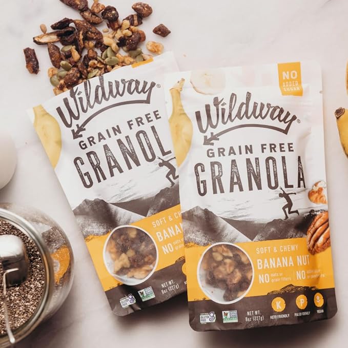 Wildway Keto Granola | Banana Nut | Grain-Free, Certified Gluten-Free Cereal | Vegan, Low Carb | No Sugar Added | Paleo-Friendly | Non-GMO Fruit & Nut Clusters | Nutrient-Rich Snack | 8 oz, 6 Pack