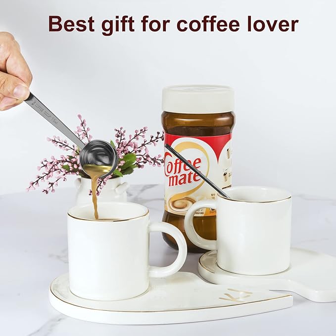 Premium Coffee Scoop Set, Set of 2, Metal Stainless Steel Long Handle Coffee Scoop, Measuring Coffee Spoons Contains 1 Tablespoon (15 ml) and 2 Tablespoons (30 ml) Spoon-Black