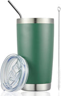 COMOOO 20oz Double Wall Vacuum Insulated Travel Mug, Stainless Steel Tumbler with Lid and Straw Durable Powder Coated Insulated Coffee Cup for Cold & Hot Drinks（Dark Green, 1 Pack）