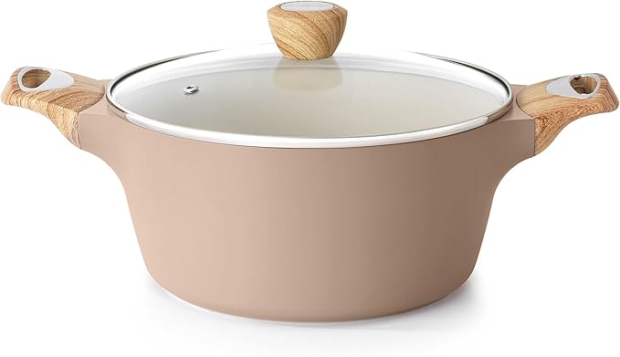 SENSARTE Ceramic Nonstick Stock Pot with Lid, 2.6/4.5/6.6 QT Soup Pot Casserole Pot, Non-toxic Healthy Pasta Pot, Large Cooking Pot Stew Pot, Induction Compatible, PFOA PFAS PTFE Free, Taupe