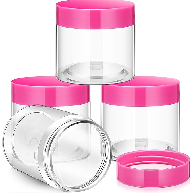 Patelai 4 Pieces Round Wide-mouth Leak Proof Plastic Container Jars with Lids for Travel Storage Makeup Beauty Products Face Creams Oils Salves Ointments DIY Making(8 Ounce,Pink)