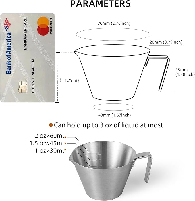 MHW-3BOMBER Espresso Shot Cups with Handle Espresso Measuring Cup Dishwasher Safe 4Pcs Stainless Steel Pouring Cup for Tomato Sauce|Steak Sauce|Dessert|Beverage (Matte Glossy) G7000-OS