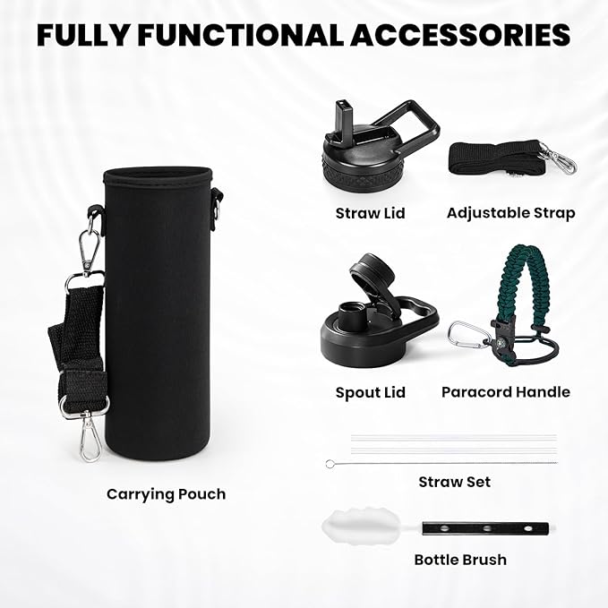 Insulated Water Bottle 20 oz, Triple Wall Vacuum Stainless Steel (Cold for 48 Hrs), Leak Proof & Non-BPA, Kids Water Bottle Jug for School with Straw Spout Lids, Dark Green