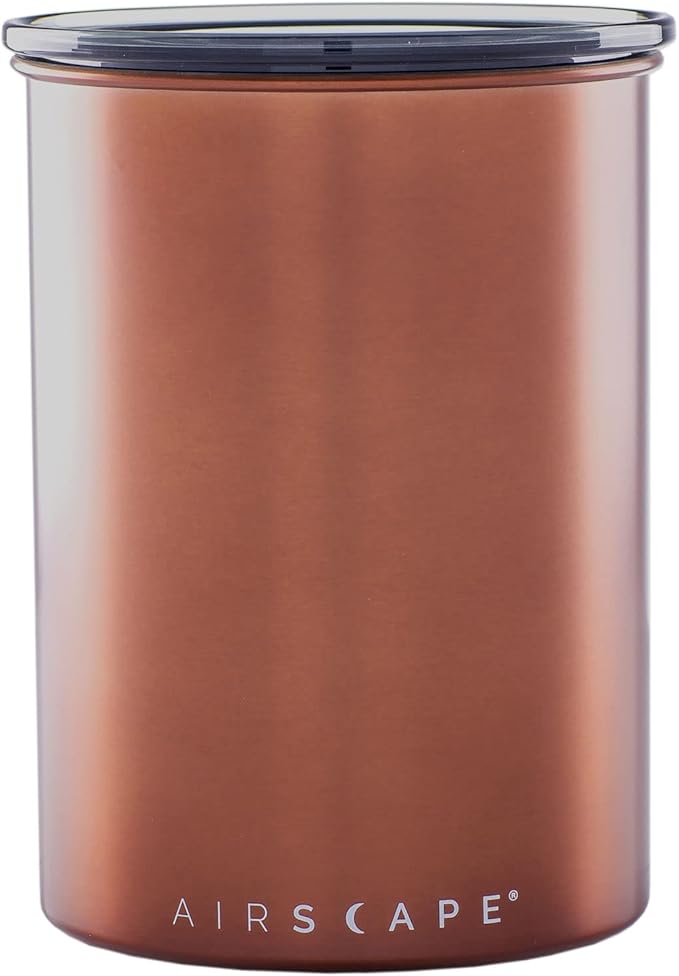 Planetary Design Airscape Stainless Steel Coffee Canister | Food Storage Container | US Patented Inner Plunger Lid REMOVES Excess Oxygen | Don't Buy airtight, Buy AIR-Less | (Medium, Brushed Copper)