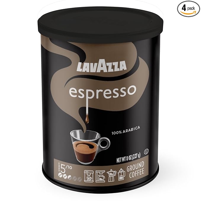 Lavazza Espresso Ground Coffee, Medium Roast, 100% Arabica, 8 oz Tin (Pack of 4)