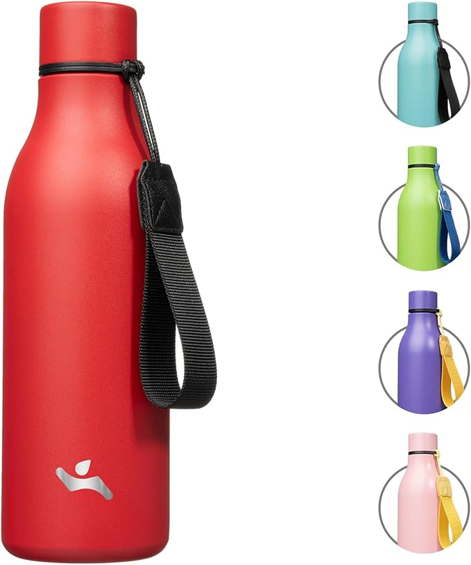 Insulated Water Bottle with Strap,18 oz Double Wall Stainless Steel Vacuum Bottles Metal Water Flask,Red