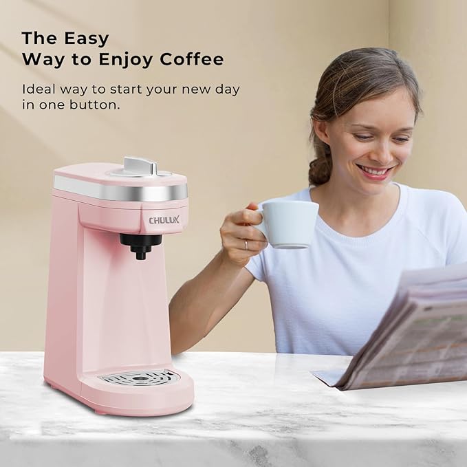 CHULUX Mini Coffee Maker for K Capsule, Single Serve Coffee Maker for One Cup Americano, Lightweight Pod Coffee Machine, Dusty Rose
