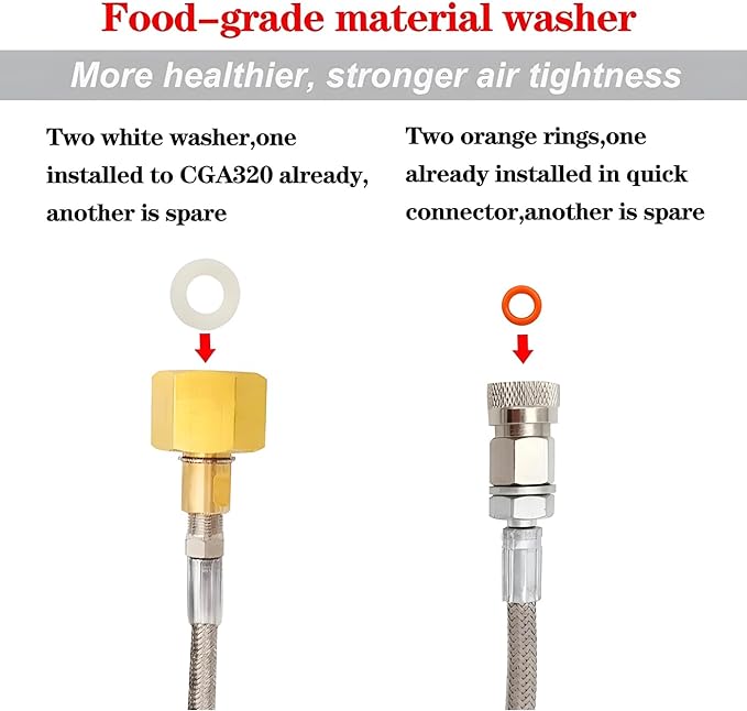 Upgrade Soda Machine Co2 Adapter Hose with High Pressure 60in Stainless Steel Hose,CGA320 to TR21-4 Carbonated Water Soda Maker Co2 Fill Kit Compatible with OneTouch/Jet/Aqua Fizz Soda Maker