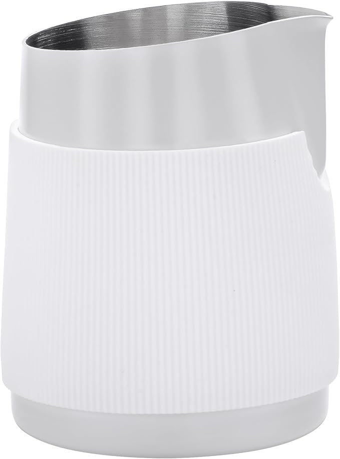 Normcore Handleless Milk Pitcher with Sharp Spout, Espresso Steaming Pitcher, 18/8 Stainless Steel Milk Frothing Jug, Premium Barista Tools, Non-stick coating White,15.2 oz (450 ml)