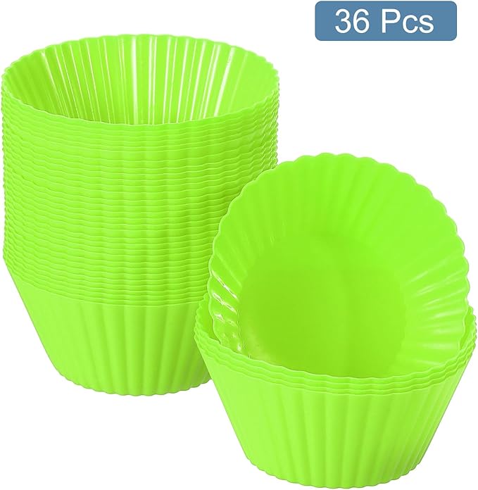 uxcell 36Pcs Silicone Cupcake Liners, Non-Stick Baking Cups, for Cooking Eggs, Baking Muffins and Make a Cake(Green)