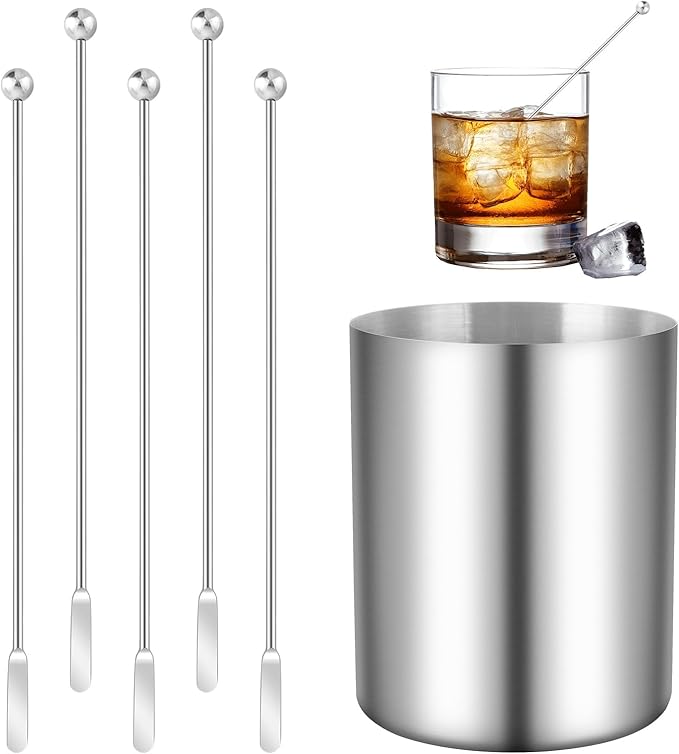 5 Pieces 7.4 Inch Stainless Steel Coffee Stirrers Holder Stainless Steel Swizzle Stick Coffee Stirrers Reusable Stir Sticks for Cocktails Coffee Whiskey