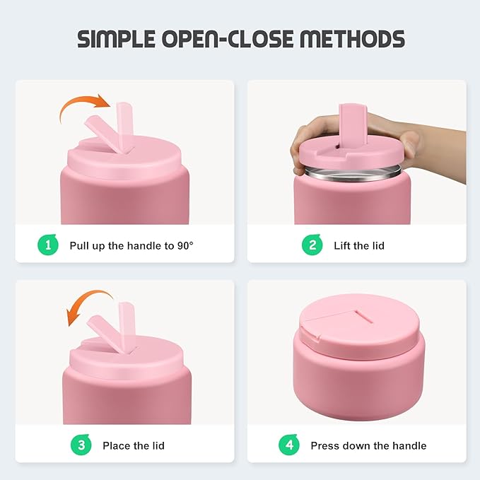 13.5oz Soup Thermo for Hot Food Kids with Buckle Lid Insulated Vacuum Food Jar Wide Mouth Leakproof Stainless Steel Lunch Container- Pink