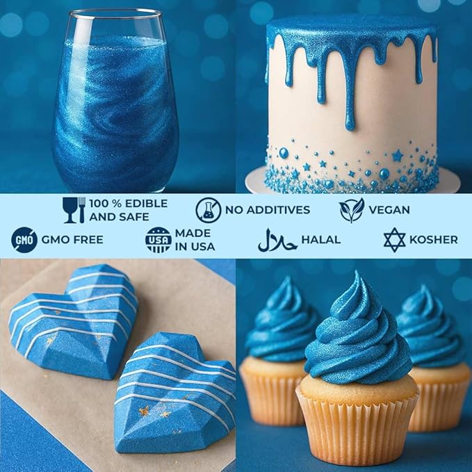 Bulk (20g) Blue Luster Dust Edible Glitter for Cocktails | Premium Edible Blue Luster Dust for Cake Decorations - Edible Glitter for Drinks Cupcakes Cookies Cakes Food Paint