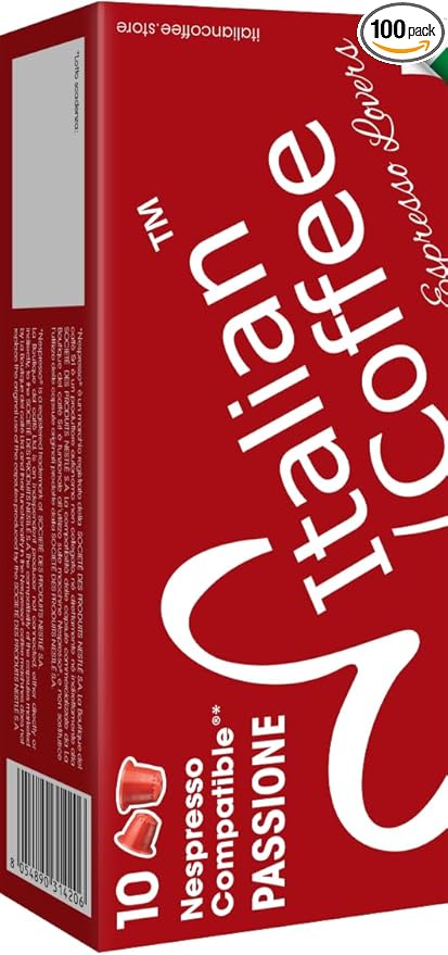 Italian Coffee pods compatible with Nespresso Original machines, Espresso capsules (100 Passione regular pods, 100 Count (Pack of 1)), red