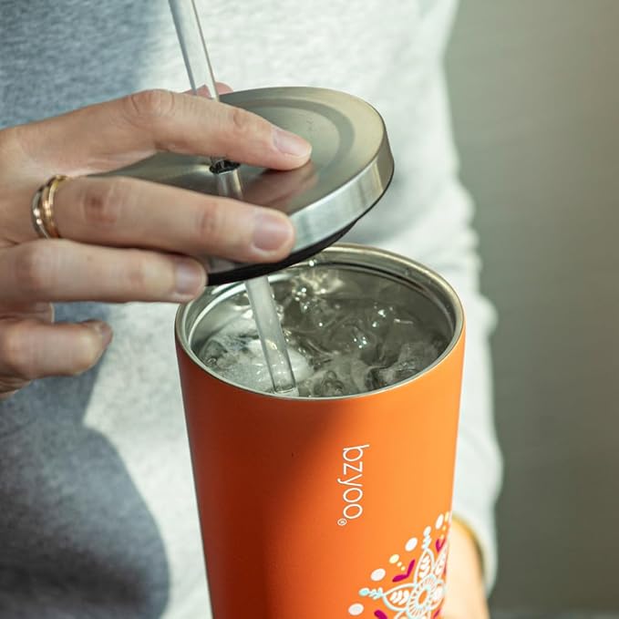 bzyoo SUP Double Wall Vacuum Insulated 24oz Tumbler with Straw and Lid Stainless Steel Water Bottle Travel Mug Cup, Mother's Day Gift Perfect For Ice Coffee or Tea Color: Orange Madallion