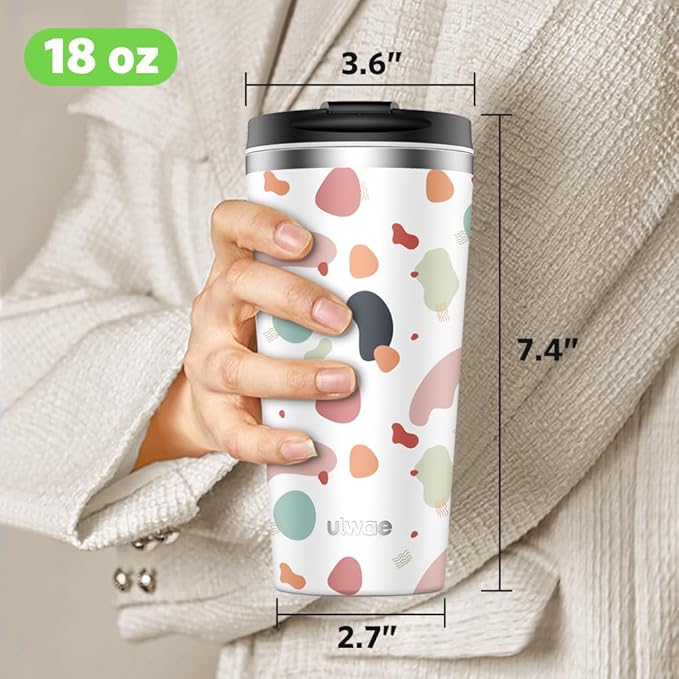 Insulated Coffee Mug with Ceramic Coating, 18oz Travel Mug with Leak-proof Lid, Vacuum Double-wall Tumbler, Stainless Steel Thermal Cup for Tea, Hot Cocoa, Cold Beverage, Ice Drinks