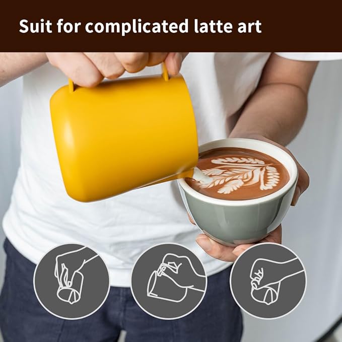watchget Milk Frothing Pitcher 500ml/17oz Espresso Steaming Pitcher with Matte Yellow Coating Stainless Steel Milk Steamer Jug Milk Frothing Cup, Yellow