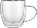 Restaurantware-Forma Professional 8.5 Ounce Glass Coffee Cups, 12 Insulated Coffee Cups With Handle - Dishwashable, Reusable, Clear Double Wall Beverage Tumblers, Freezable, For Hot Or Cold Beverages
