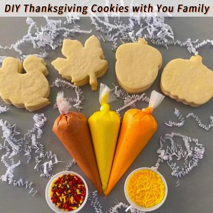 Thanksgiving Cookie Cutters Set 5PCS, Food-grade Stainless Steel Turkey Pumpkin Pine Cones Maple Leaf Fall Cookie Cutters Shapes, Sturdy Metal Biscuit Cutters for Home Holiday Family Baking