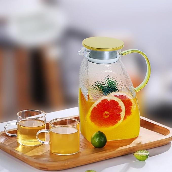 2PCS Glass Pitcher for Fridge, Goteble 1800ML / 60Oz Water Pitcher with Lid, Cold Beverage Jug Suit for Fridge Side Door