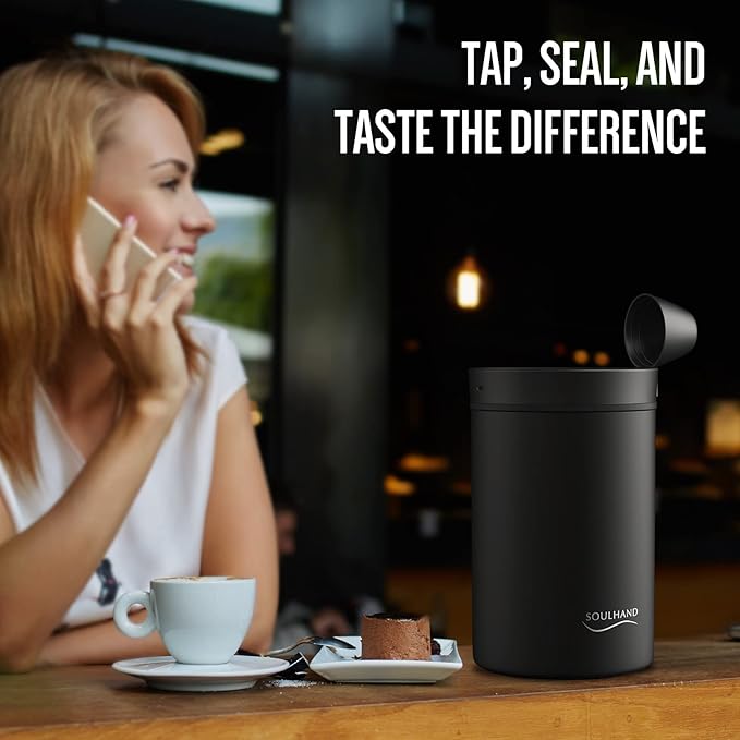 SOUL HAND Vacuum Coffee Canister, Airtight Sealed Coffee Canister Automatic Vacuum Stainless Steel Coffee Containers, Coffee Bean Storage Container for Coffee/Food Storage 1.6 L