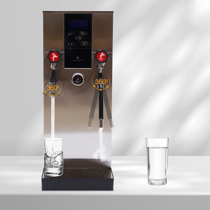4 in 1 Commercial Espresso Machine 12L Commercial Milk Frother Boiling Water Milk Steam Milk Frothr Coffee Milk Foam Machine Steamer with LED Display for Coffee Tea Shop