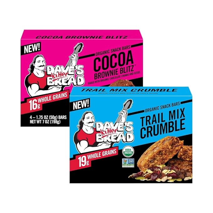 Dave's Killer Bread Organic Snack Bars, Variety Pack (1 Cocoa Brownie Blitz, 1 Trail Mix Crumble) Pack of 2