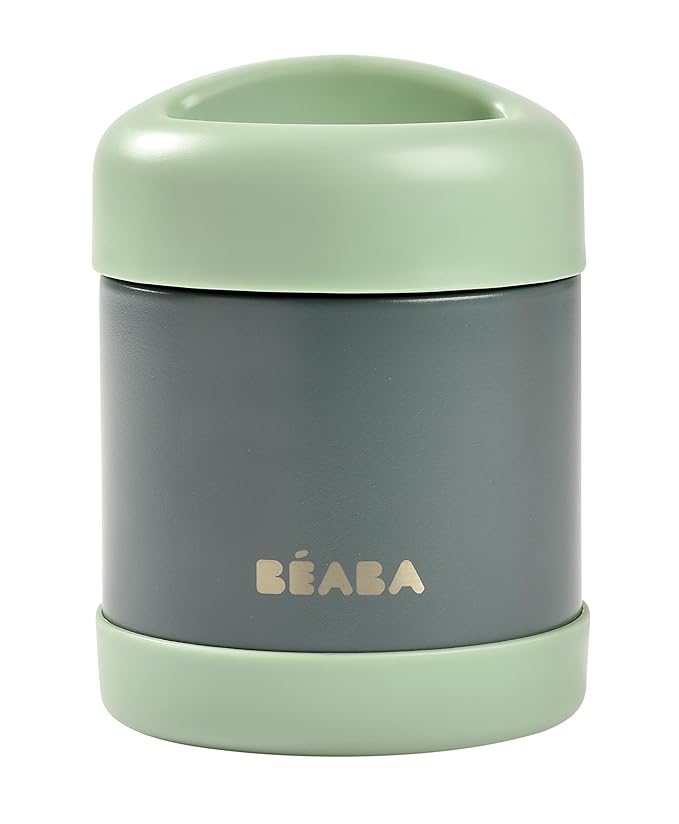 Beaba Stainless Steel Insulated Food Jar 10 oz, Kids Thermos, Lunch Containers, Leakproof, Wide Opening, Suitable for Hot and Cold Foods (Sage)