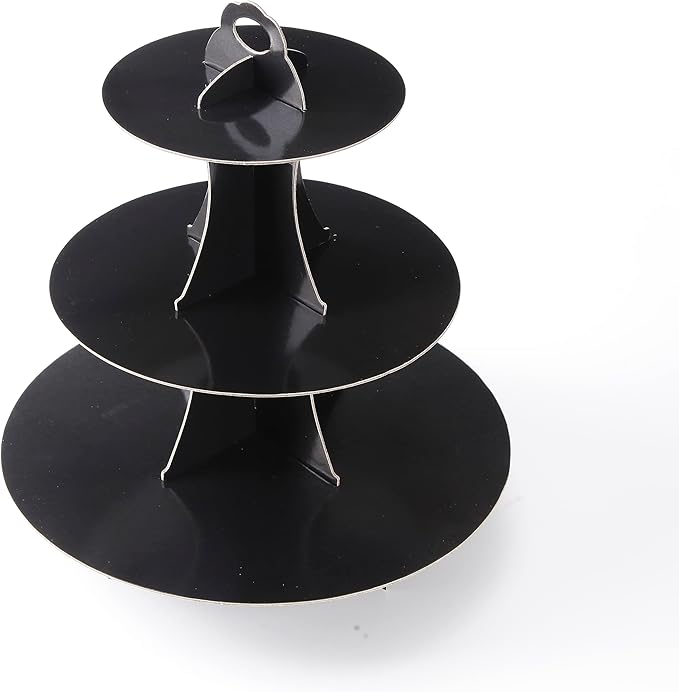 2Pcs 3-Tier Cupcake Stand, Cake Stand holder, Tiered DIY Cupcake Stand Tower for Dessert Table Displays, Birthday Theme Party Favors Decoration, Floral Tea Party, 12" W x 12.8" H, Black
