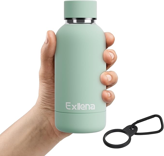Small Water Bottle 12oz with Clip, Double Wall Stainless Steel Vacuum Small Insulated Water Bottle Keeps Drinks Cold 24 Hrs/Hot 12 Hrs for Kids Handbag School BPA Free (Mint)