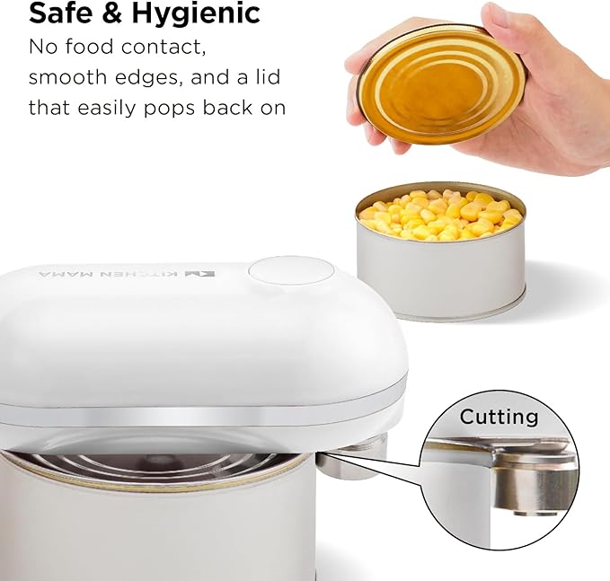 Kitchen Mama Mini Plus Rechargeable Electric Can Opener: USB-C Charging, Hands-Free, Auto Stop, Compact, Cordless, Smooth Edge - Perfect for Seniors with Arthritis, Home, and Travel (White)
