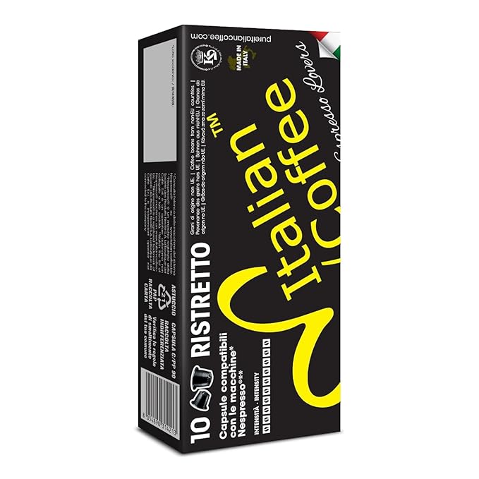 Italian Coffee for Espresso Lovers capsules compatible with Nespresso Original Line machines, Regular pods (100 Count (Pack of 1), Ristretto Regular)