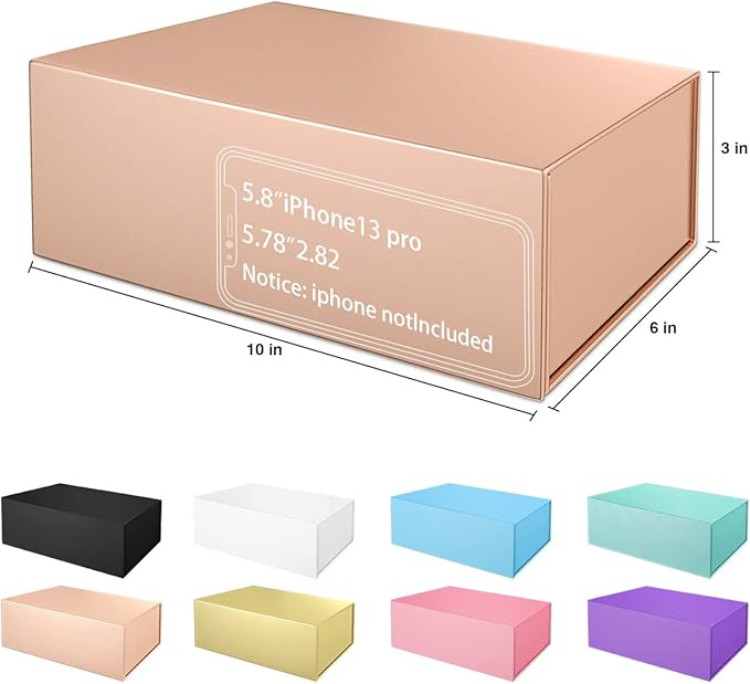 Gift Box 10" x 6" x 3" with Magnetic Closure Lid Gift Boxe for Presents,Bridesmaid Gifts Boxes,Cute Box,Birthday Box,Luxury for Gift Packaging, Magnetic Gift Boxe for Wrapping Gifts (Rose Gold)
