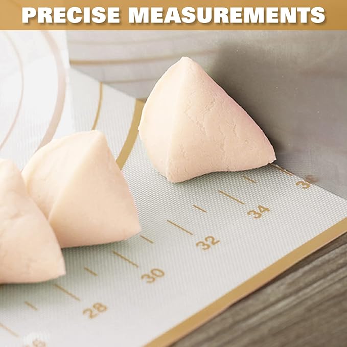Silicone Pastry Mat Extra Thick Large Non Stick Baking Supplies Kitchen Counter Cooking Rolling Dough Sheet Pie Crust Sourdough Bread Oven Liner with Measurement (XL-20''(W)*28''(L), 3#Gold)