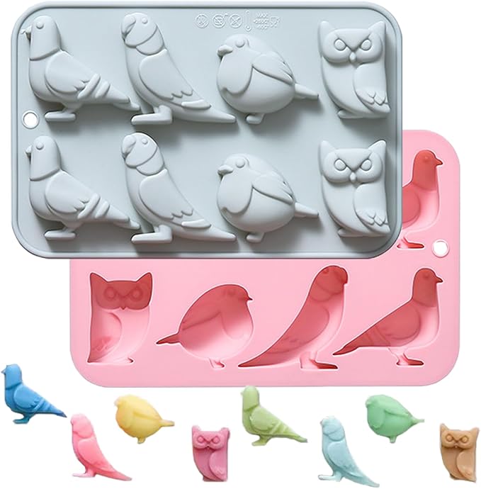 Bird-Themed Chocolate Mold Set - Food-Grade Silicone Baking Molds with Parrot, Owl, Dove & Sparrow, Reusable for Nature Cakes, Baby Showers & Bird Lover Gifts - 2 Pack