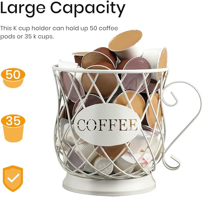 TreeLen Coffee Pod Capsule Storage Holder for 35 K Cups Capacity K Cup Holder K Cup Organizer for Counter Coffee Bar and Coffee Table - White