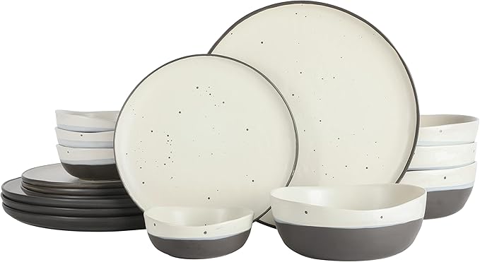 Gibson Elite Rhinebeck Double Bowl Dinnerware Set, Service for 4 (16pcs), White and Black
