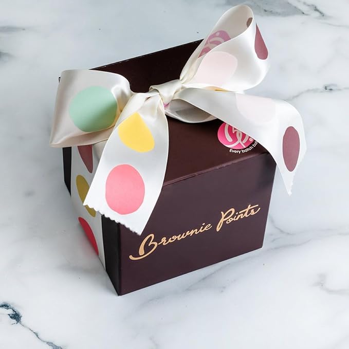 Brownie Points 24 Baby Brownies Gift Box. Individually Wrapped-Fudge Chocolate Brownies Gourmet gift for him, her, and friends. (Gift box and Bow with 24 Brownies - BP_BABY24)