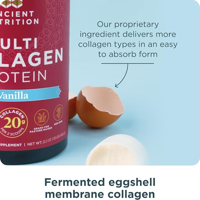 Ancient Nutrition Collagen Peptides Powder, Multi Collagen Protein, Women & Men, Vitamin C, Probiotics, Hydrolyzed Collagen, Supports Skin, Joints, Gut Health, Vanilla, 45 Servings