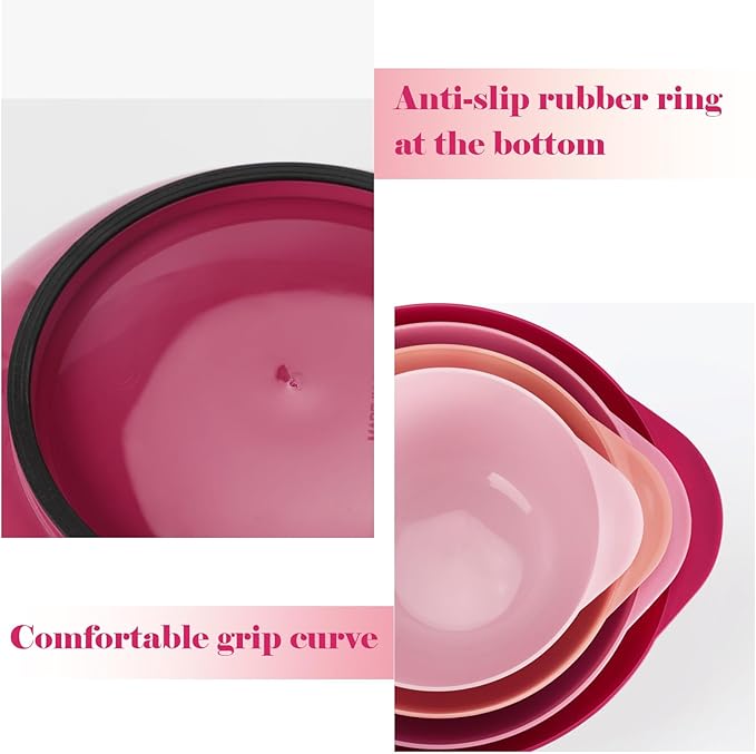BoxedHome Classic Mixing Bowl Set, BPA Free Plastic, Microwave and Dishwasher Safe (Set of 4, Rose red), 4.5 quarts