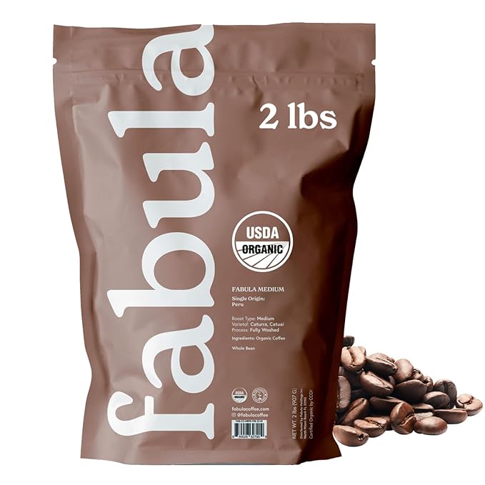 Fabula Coffee Medium Roast Whole Beans - Organic - Low Acid - Single Origin - Non-GMO - Mold Free - 32 Ounces