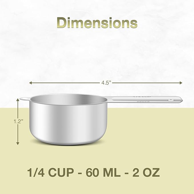 1PCS 1/4Cup (60ml, 2oz) Single Measuring Cup, Etched Inner Scale Stainless Steel Measure Scoop, Metric and US Measurement, Dishwasher Safe